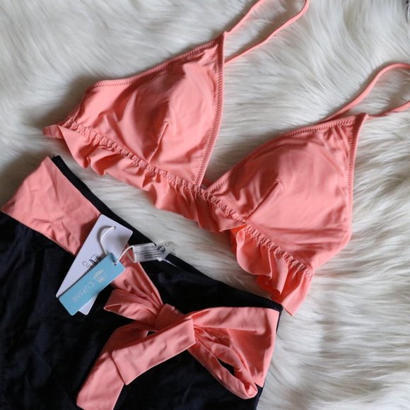 M Pink and Navy Blue High Waist 2 Piece Bikini swimsuit - Picture 4 of 9